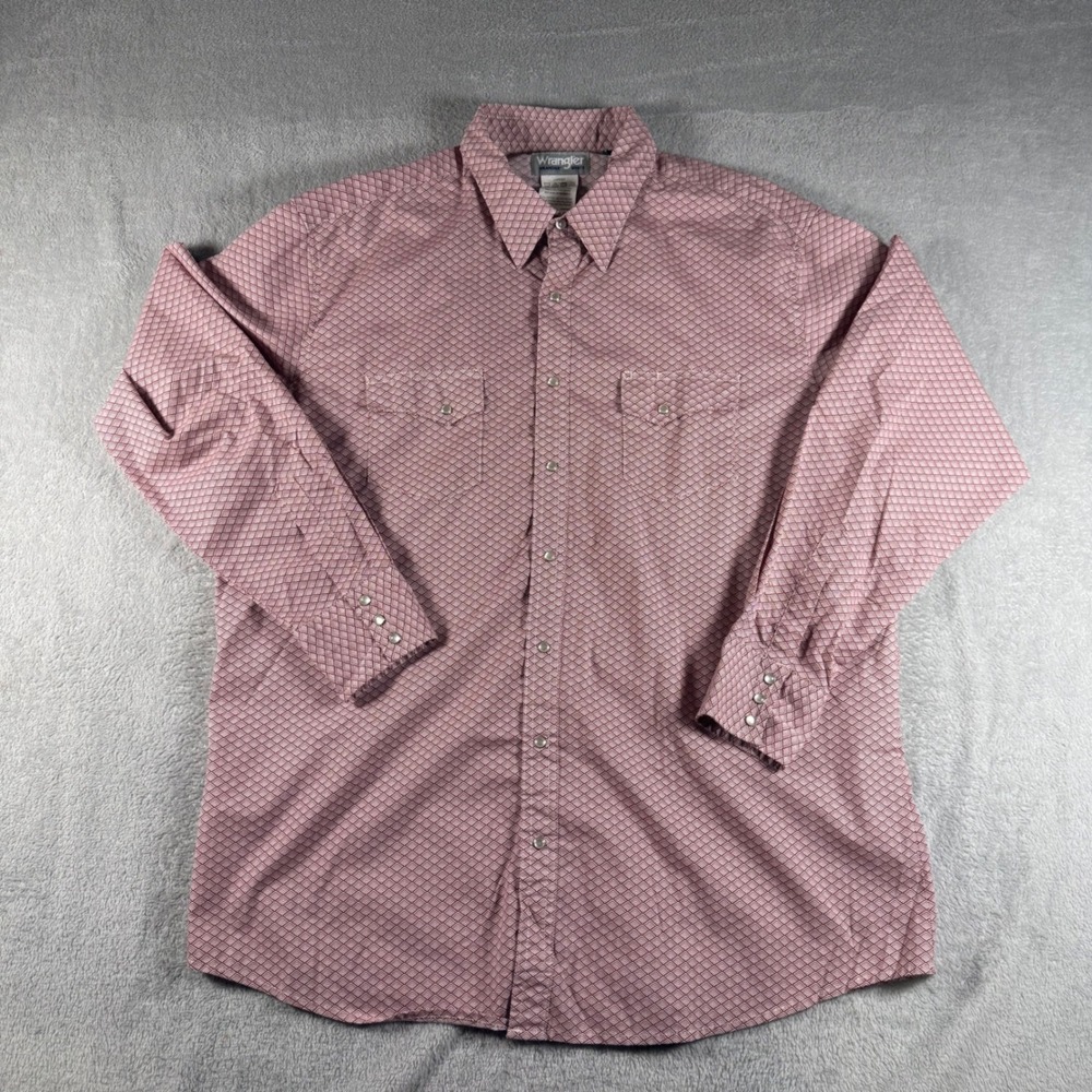 Wrangler Wrancher Shirts Men 2XT Burgundy Geometric Pearl Snap Long Sleeve Tall